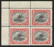 PAPUA: 1916-31 (SG.94bw) 1d black & carmine-red, upper left cnr.blk.(4); Unit 2 with "lightning strike" variety; wmk Crown to right of A. Unused.