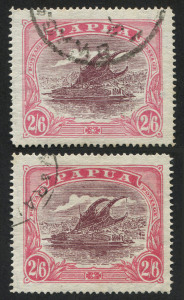 PAPUA: 1916-31 (SG.103, 103a) 2/6 maroon & pale pink, plus 2/6 maroon & bright pink, FU. (2). Cat.�95.