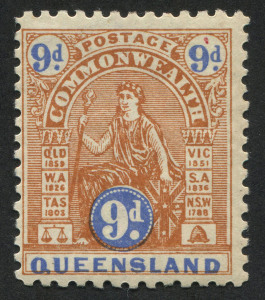 QUEENSLAND: 1906-10 (SG.283a) 9d pale brown & blue (Type A), MUH.