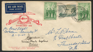 AUSTRALIA: Aerophilately & Flight Covers: 21 Sept. 1940 (AAMC.910) Cooktown - Thursday Island flown cover, carried by Airlines of Australia Ltd and signed by the pilot, C. Jones. With arrival backstamp. Rarely seen and undercatalogued at only $50!
