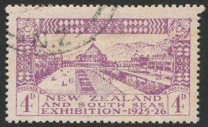 NEW ZEALAND: 1925 (SG.465a) 4d Dunedin Exhibition, with variety "POSTAGF." at right, FU. Cat.�180.