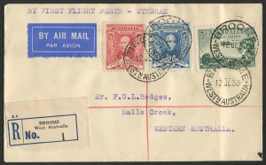 AUSTRALIA: Aerophilately & Flight Covers: 14-20 July 1930 (AAMC.165a) Broome - Hall's Creek, registered cover flown by Western Australia Airways on the extension to Wyndham, of their Perth - Derby route. The pilot was Norman Brearley. Cat.$100+.