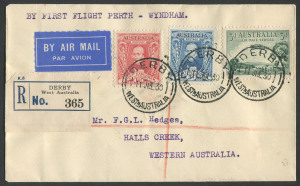 AUSTRALIA: Aerophilately & Flight Covers: 14-20 July 1930 (AAMC.165a) Derby - Hall's Creek, registered cover flown by Western Australia Airways on the extension to Wyndham, of their Perth - Derby route. The pilot was Norman Brearley. Cat.$100+.