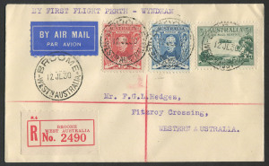 AUSTRALIA: Aerophilately & Flight Covers: 14-20 July 1930 (AAMC.165a) Broome - Fitzroy Crossing, registered cover flown by Western Australia Airways on the extension to Wyndham, of their Perth - Derby route. The pilot was Norman Brearley. Cat.$100+.