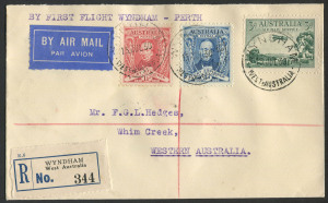 AUSTRALIA: Aerophilately & Flight Covers: 14-20 July 1930 (AAMC.165a) Wyndham - Whim Creek, registered cover flown by Western Australia Airways on the extension to Wyndham, of their Perth - Derby route. The pilot was Norman Brearley. Cat.$100+.