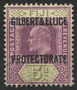 GILBERT & ELLICE ISLANDS: 1911 (SG.5) Overprint on Fiji KGV Keyplate 5d purple & olive-green, very fine used, �95. Seldom offered.