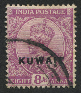 MIDDLE EAST: KUWAIT: 1923-24 (SG.10) Overprints on KGV India 8a purple, fine used, Cat �55.