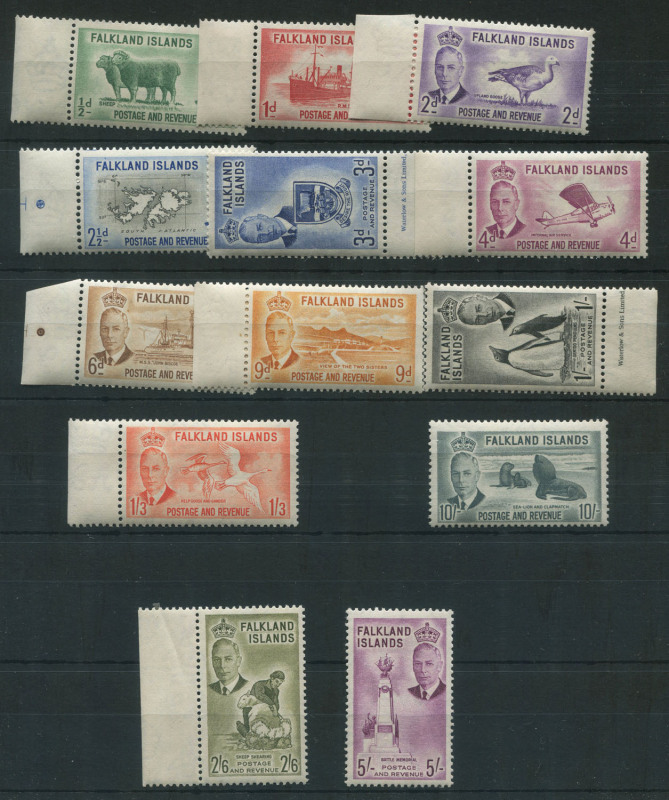 Falkland Islands: 1952 (SG.172-185) KGVI �d to 10/- (ex �1) Pictorials, fresh MUH, Cat �140.