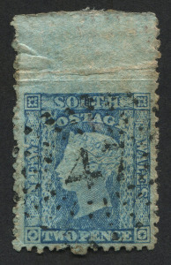 NEW SOUTH WALES: 1860-72 (SG.134) 2d Diadem Wmk '2' (inverted) P.12, "Imperforate between stamp and margin at top", fine used with Rays '47' cancel (rated 2R).