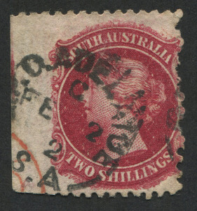 SOUTH AUSTRALIA: 1868-79 (SG.87) Wmk Large Star 2/- carmine P.11½-12½ "Imperforate between stamp and margin and left", fine used with GPO ADELAIDE datestamp.