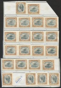 PAPUA: 1916-31 (SG.100) 5d bluish slate & pale brown Lakatoi, 22 different plate positions (as per annotatons), some shade variations, fine mint. (22)