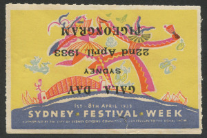 AUSTRALIA: Aerophilately & Flight Covers: 22 April 1933 (AAMC.PP5c) Pigeongram flight vignette with inverted overprint, MUH. Small fault at base.