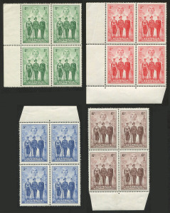 Australia: Other Pre-Decimals: 1940 (SG.196-99) 1d - 6d A.I.F. set complete in superb marginal or corner blocks of 4, MUH. (16). Cat.£200.