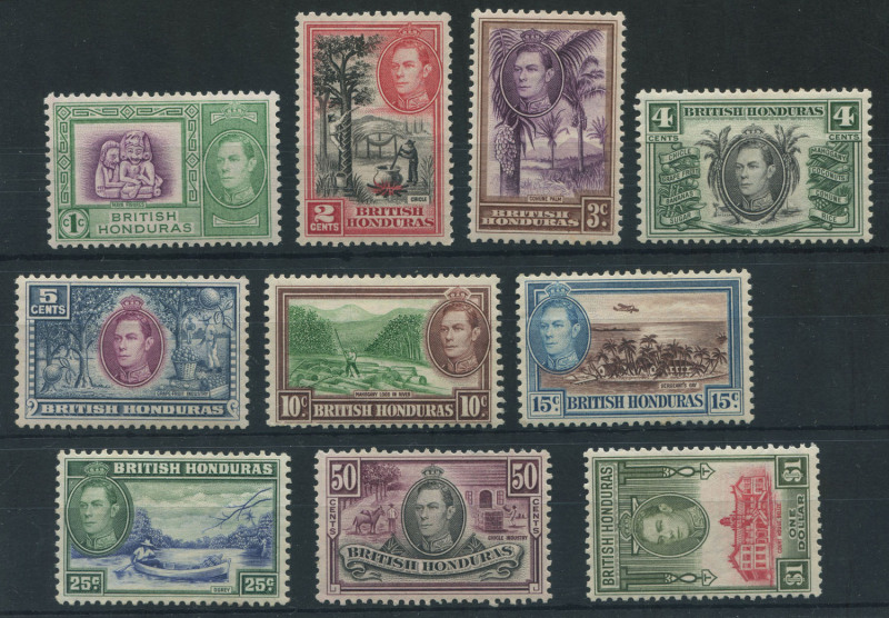 BRITISH WEST INDIES: BRITISH HONDURAS: 1938-47 (SG.150-59) KGVI 1c to $1 Pictorials, fine mint, Cat. �90+.