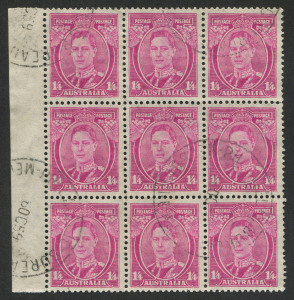 Australia: Other Pre-Decimals: 1/4 Deep Magenta (SG.175a), marginal blk.(9) VFU. A scarce multiple.