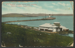 NEW ZEALAND - Postal History: "N.Z. MILITARY POST OFFICE TROOPSHIP No.12. / OCT. 19 1914 / EXPEDITIONARY FORCE." oval cachet� on postcard ("S.S. Nestor at deep water jetty showing freezing works, Albany, W.A.") posted at ALBANY, W.A. (29 Oct.1914) to Waikato, N.Z. Message includes "There are 36 troopships + 8 warships in the harbour at present..."