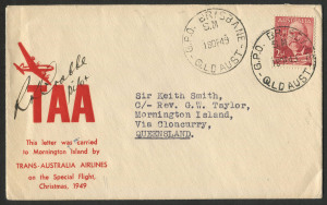 AUSTRALIA: Aerophilately & Flight Covers: 18 Dec.1949 (AAMC.1234) Mornington Island Christmas Mail special cover flown and signed by the pilot, R.K. Crabbe for TAA.