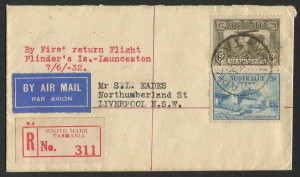 AUSTRALIA: Aerophilately & Flight Covers: 7 June 1932 (AAMC.268) Whitemark (Flinder's Island) - Launceston, registered flown cover from the much smaller mail carried on the return flight by L. Johnson in his Desoutter "Miss Flinders". [73 flown].