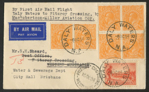 AUSTRALIA: Aerophilately & Flight Covers: 8 Oct.1934 (AAMC.429a) Daly Waters - Fitzroy Crossing flown cover, carried by MacRobertson Miller Aviation Co., on their inaugural service. Cat. from $150. 