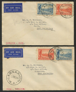 AUSTRALIA: Aerophilately & Flight Covers: 3 - 8 Oct.1934 (AAMC.429a) Carnarvon - Perth & return flown covers, carried by MacRobertson Miller Aviation Co., on their inaugural services. Cat. from $300. 