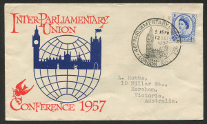GREAT BRITAIN: 1957 46th Parliamentary Conference FDC, commemorative '12SEP/1957' LONDON S.W.I' FDI datestamp. Clean condition with typed address, Cat �80.