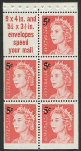 Australia: Decimal Issues: 1967 (SG.414a) 5c/4c Queen booklet pane ("9 x 4 in...") with variety "Recut lower line of Queen's left eye" [BW;443i]. MUH.