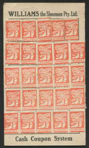 Cinderellas: WILLIAMS THE SHOEMEN: c.1960s 1/- Coupons (40, some in multiples), on redemption card.