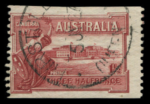 Australia: Other Pre-Decimals: 1927 (SG.105) 1½d Canberra Parliament House single, apparently "Imperforate between vertical pair", necessarily offered "as is", HIRSTGLEN (Qld) '5JY27' datestamp, LRD, Dell & Price rated 4R. [RO 1924-27, PO 1927-30.]