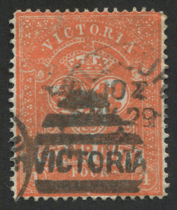 VICTORIA: 1896-99 (SG.346) 4/- orange Postal Fiscal, Melbourne datestamp, Cat. £50.