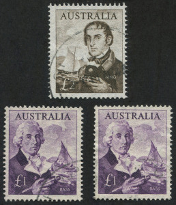 Australia: Other Pre-Decimals: 1964 (SG.359, 359a & 360) £1 Bass (Cream & White papers) and £2 King, all FU. (3). Cat.£121.