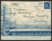 FINLAND - Postal History: "OLYMPIA HELSINKI - HELSINGFORS 1940" illustrated envelope, attractively used in July 1939 from PISPALA to Hamburg; the adhesive tied by the cds. Helsinki images on reverse. [Originally planned for Tokyo in October 1940, the Gam