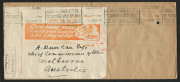 CEYLON - Postal History: 1951 (Jun.29) Colombo Police Department re-use of envelope (previously registered), to Australia with 'On H.M.S' illustrated ("Grow More Food") label affixed to reverse, tied by 'COLOMBO/29JUN51' slogan cancel and 'COLOMBO OFFIC