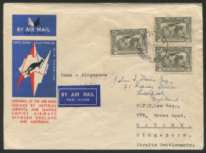 AUSTRALIA: Aerophilately & Flight Covers: 10 Dec.1934 (AAMC.470f) Roma - SINGAPORE special cover carried on the inaugural service to England; this leg operated by QANTAS.