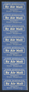 AUSTRALIA: Aerophilately & Flight Covers: QANTAS AIR MAIL VIGNETTES: May 1931 (AAMC.202c; Frommer 36b) "NORTH QUEENSLAND / AUstralia's Winter Playground" blue & white vignettes, complete strip (8), as issued, MUH.