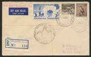 ANTARCTICA: 11 Dec.1957 registered airmail cover from MACQUARIE ISLAND to ISRAEL; with 2/- AAT, 9d Platypus + 6d Kookaburra tied by BASE cds's; Melbourne & Tel Aviv b/stamps.