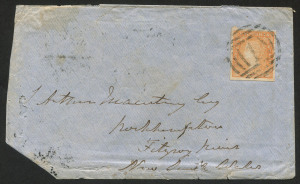 QUEENSLAND - Postal History: MORETON BAY DISTRICT: 1858 (Apr.20) inwards cover from Victoria to Macartney at "Rockhampton/Fitzroy River/New South Wales" with 6d Woodblock (complete margins) tied by lightly struck BN '1' cancel, MELBOURNE, SHIP-LETTER/SYD