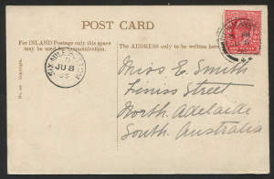 GREAT BRITAIN - Postal History: 1905 (Jun.8) PPC (Old Palace Church & College, Maidstone) to Adelaide, South Australia with KEVII 1d tied by NEWMARKET datestamp, adjacent fine strike of 'SIX MILE BOTTOM' datestamp.