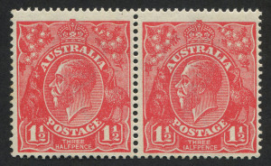 KGV Heads - Single Watermark: 1½d Red pair, right-hand unit variety 'IALPENCE' for 'HALFPENCE', MUH.