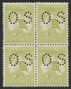 Kangaroos - Third Watermark: 3d Greenish-Olive, perforated Small OS, well centred blk.(4); fresh MLH/M. Cat.$500.