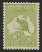 Kangaroos - Third Watermark: 3d Olive Green (Die 2) fresh MLH. Cat.$600.