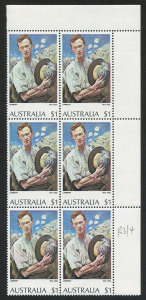 Australia: Decimal Issues: 1974 (SG.565) $1 Painting, top right corner block (6) with variety "Cut throat flaw" at R3/4, fresh MUH. BW: 664e.