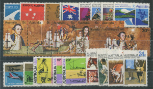 Australia: Decimal Issues: 1970-71 issues comprising Expo, Royal Visit, Cook (strip 5 + 30c), National Development, Qantas, Australia-Asia & Animals. Complete MUH. (23 stamps).