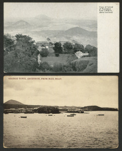ASCENSION: POSTCARDS: Real Photo postcards: "View of Island of Ascension from 2,800ft. above sea level" and "George Town, Ascension, from Mail Boat"; both unused. (2).