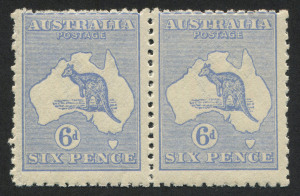 Kangaroos - Third Watermark: 6d Blue (Die 2) horizontal pair, centred up, MUH. (2). BW: $1100.