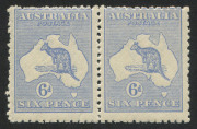 Kangaroos - Third Watermark: 6d Blue (Die 2) horizontal pair, centred up, MUH. (2). BW: $1100.