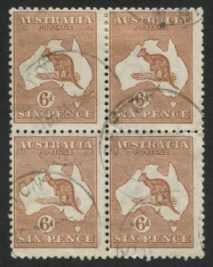 Kangaroos - Third Watermark: 6d Chestnut, commercially used block (4).