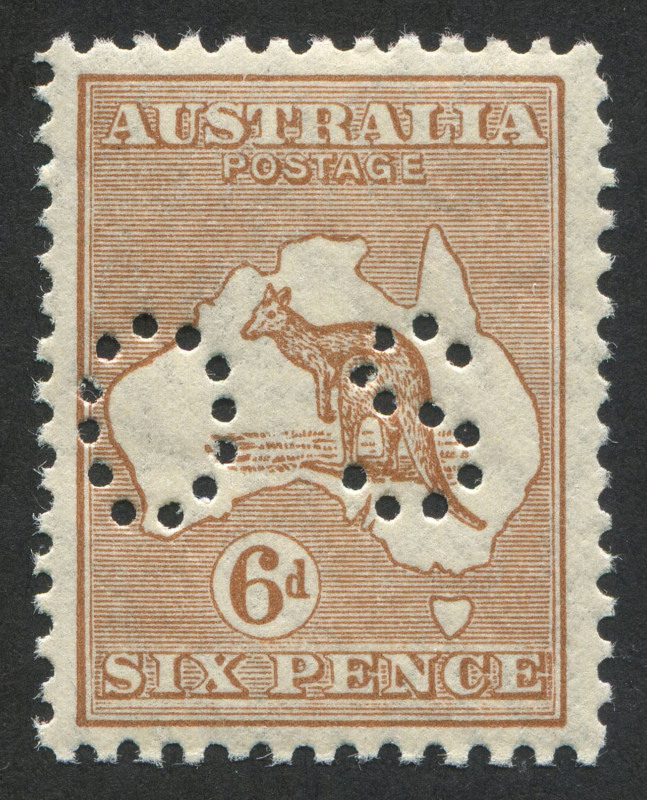 Kangaroos - Small Multiple Watermark: 6d Chestnut, perforated OS; superb MUH.