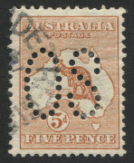 Kangaroos - First Watermark: 5d Chestnut, perforated Large OS, FU.