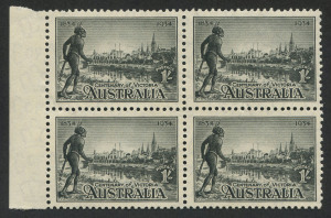 Australia: Other Pre-Decimals: 1934 (SG.149a) 1/- Centanary of Victoria (perf.11.5) marginal block (4); superb MUH.