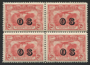 Australia: Other Pre-Decimals: 1931 (SG.0123) 2d Kingsford Smith, blk.(4) overprinted OS; superbly centred fresh MUH.